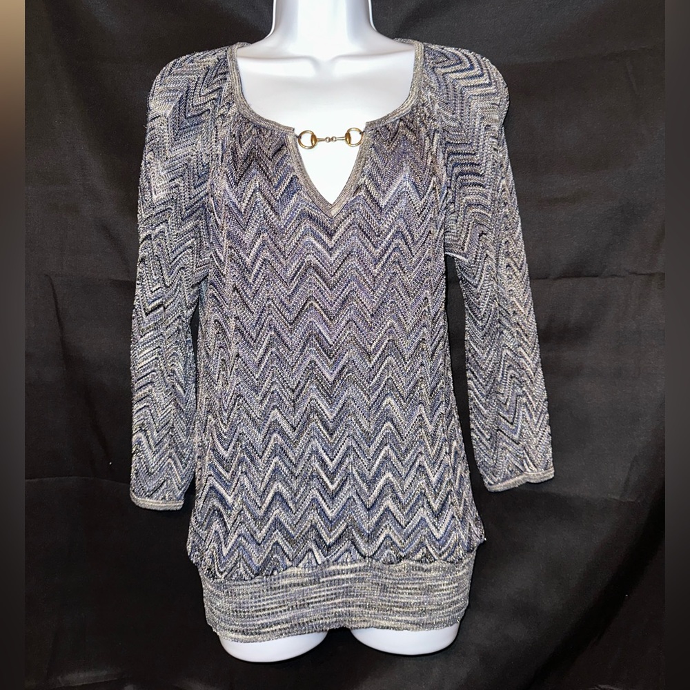 INC International Concepts Blue Chevron Knit Top
